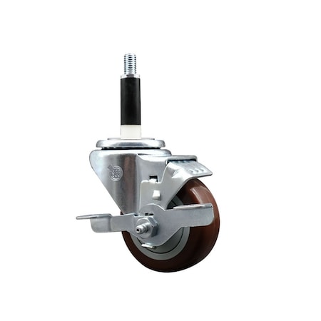 Service Caster 3'' Maroon Poly Swivel 7/8'' Expanding Stem Caster with Brake SCC-EX20S314-PPUB-MRN-TLB-78
